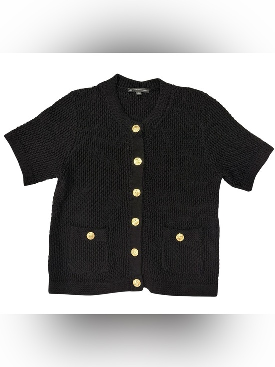 Adrianna Papell Sweaters - Adrianna Papell Short Sleeve Textured Knit Cardigan Black Gold Buttons Small